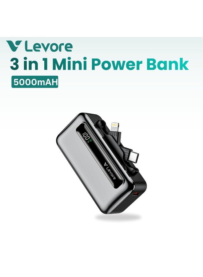 Levore 3-in-1 Mini Power Bank 5000mAh – Portable Fast Charging Power Bank - Image 1